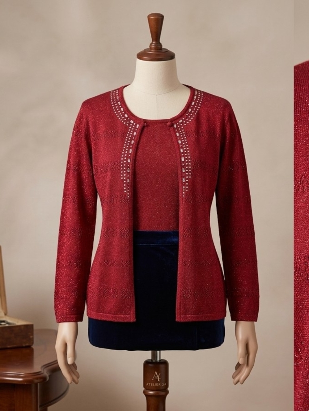 Alfred Dunner Red Embellished Cardigan and Shell Set